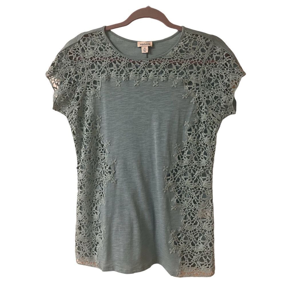 Sundance top aqua with open lace accent sz XS